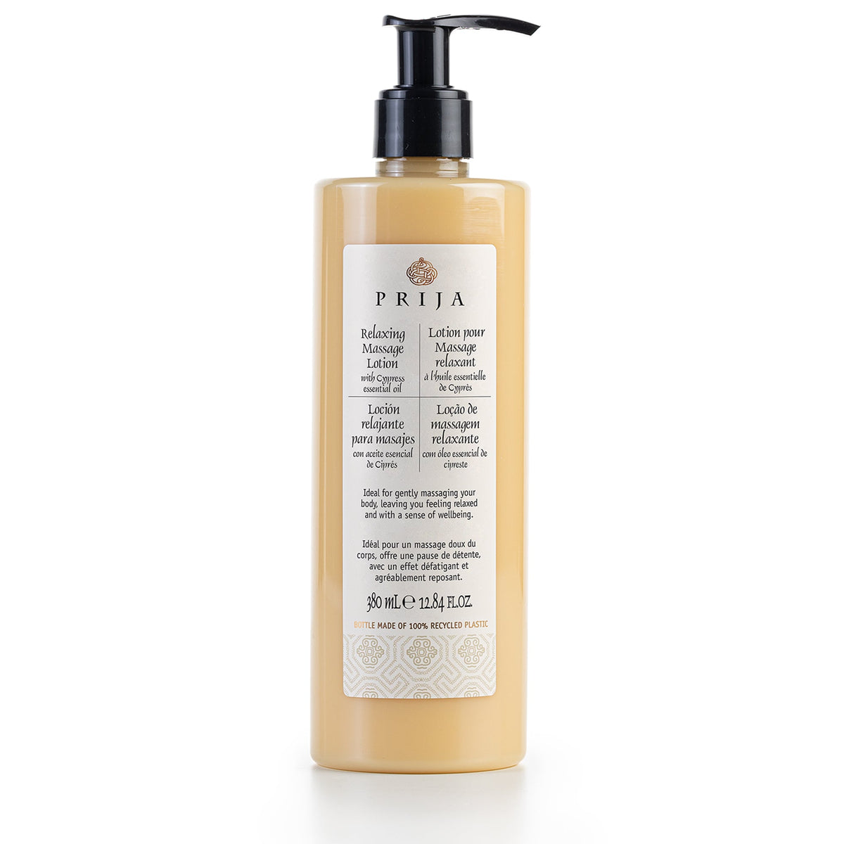 Prija Relaxing Massage Lotion (380 ml) in a pump dispenser