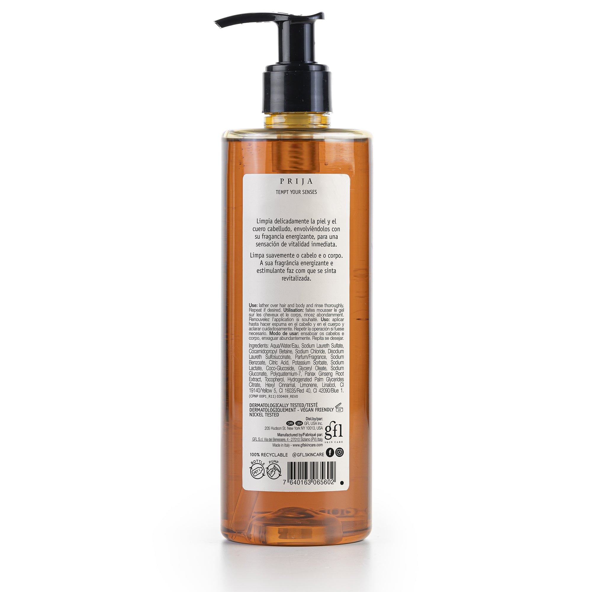 Prija Vitalising Shower Gel And Shampoo cosmetic product in a pump dispenser